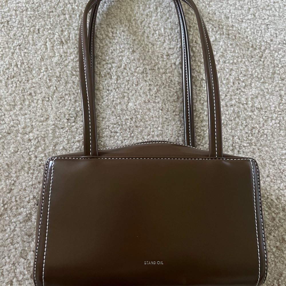 Korean Stand Oil Post bag in Brown/ Stitch Mocha